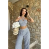 Vesna Keten Çizgili Crop Takım 9806-0025