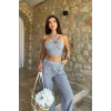 Vesna Keten Çizgili Crop Takım 9806-0025