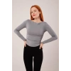 Yaka Detay Uzun Kollu Basic Gri Bluz
