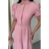 YAKA DÜĞME DETAYLI ELBİSE- Pembe