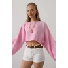 YARASA KOLLU CROP BLUZ - Pembe
