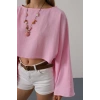YARASA KOLLU CROP BLUZ - Pembe