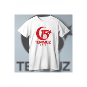 15 Temmuza Özel Tasarım 2016 Baskılı T-shirt - Beyaz