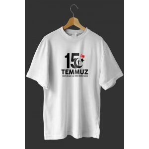 15 Temmuza Özel Tasarım Baskılı T-shirt - Beyaz