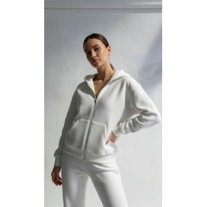 3 iplik şardonlu kapşonlu hoodie frm beyaz p510437