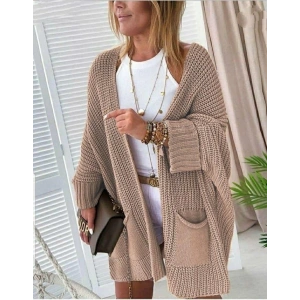 4Oversize Kalıp Cepli Salaş Triko Hırka BEJ