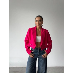 ARKASI İNCİ DÜĞME DETAYLI CROP CEKET - Fuşya