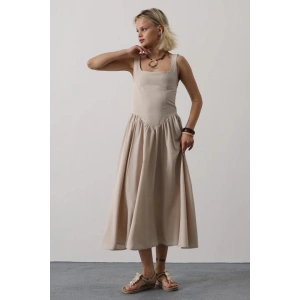 Askılı Uzun Elbise - Taş