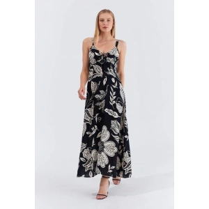 Askılı Viscon Elbise - Siyah