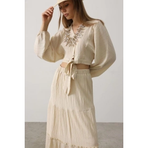 Balon Kollu Etekli Kaş Takım - Taş