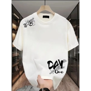 Baskılı Oversize Bisiklet Yaka T-shirt - Beyaz