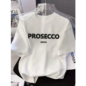 Baskılı Oversize Bisiklet Yaka T-shirt - Beyaz