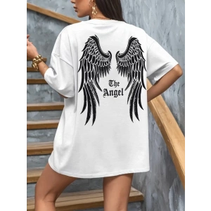 Baskılı Oversize Bisiklet Yaka T-shirt - Beyaz