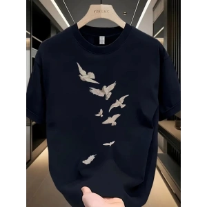 Baskılı Oversize Bisiklet Yaka T-shirt - Beyaz