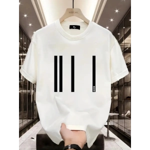 Baskılı Oversize Bisiklet Yaka T-shirt - Beyaz