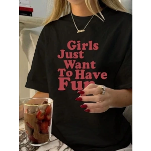 Baskılı Oversize T-shirt - Siyah