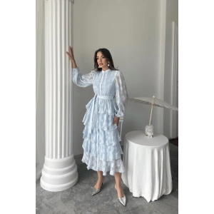 Bebe Mavi Uzun Volanlı Elbise