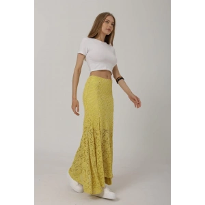 Bel Lastikli Dantel Etek - Sarı