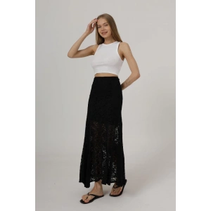 Bel Lastikli Dantel Etek - Siyah