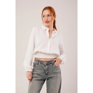 Bel Ve Bilek Lastikli Beyaz Bluz