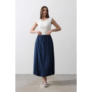 Beli Bağlamalı Balon Etek - İndigo