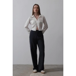 Beli Yarım Lastikli Palazzo Pantolon - Lacivert-Beyaz