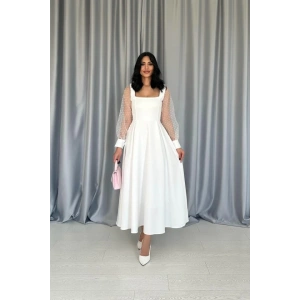 Beyaz Kolları Organze Kuplu Elbise