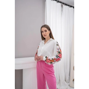 Beyaz Kolu Çiçekli Gömlek