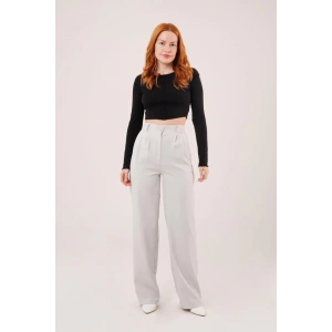 Bol Paça Piliseli Gri Pantolon