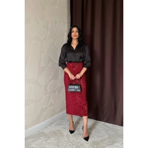 Bordo Pulpayetli Parlak Etek