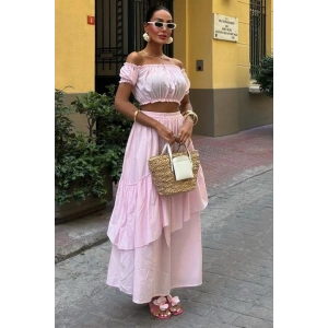 Büzgülü Crop Kat Detaylı Fırfır Etekli Takım 10196