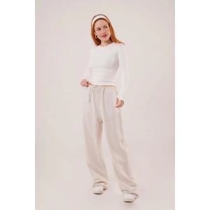 Cepli Bağlama Detaylı Keten Ekru Pantolon