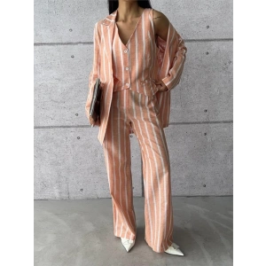 ÇİZGİLİ CEKET KETEN - Orange