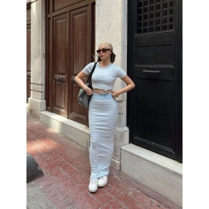 Çizgili etekli takım mavi s3609