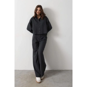 Çizgili Gömlek Pantolon Takım - Lacivert