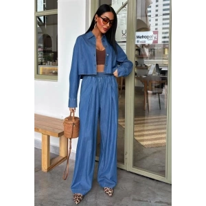 Denim Gömlek Plazzo Pantolon Takım 10163-08