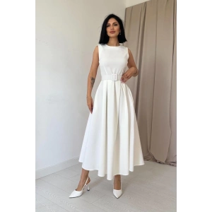 Ekru Halter Yaka Kloş Elbise