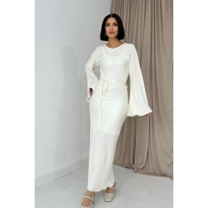 Ekru İspanyol Kol Piliseli Elbise