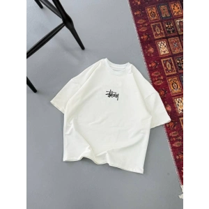 Erkek Baskılı Oversize T-shirt - Beyaz