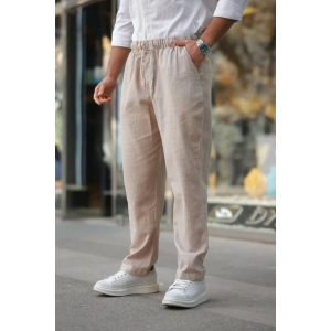 Erkek Beli Lastikli Keten Rahat Pantolon