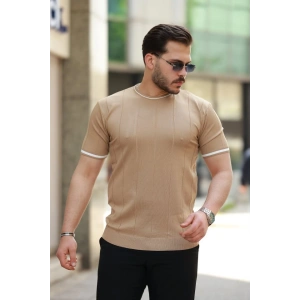 Erkek Bisiklet Yaka çizgi Desenli Ribanalı Kısa Kollu Tshirt