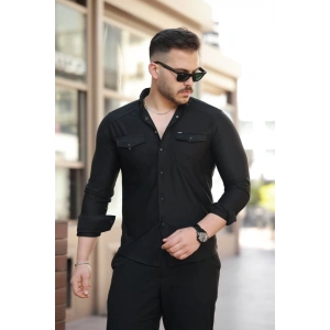 Erkek çift Cepli çıtçıt Düğmeli Uzun Kollu Gömlek