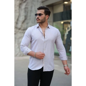 Erkek çizgi Desenli Uzun Kollu Pamuklu Keten Gömlek