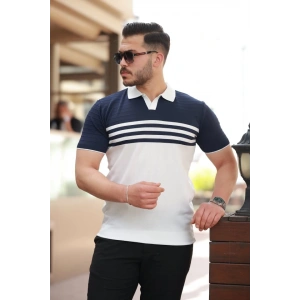 Erkek çizgi Desenli Yakalı Kısa Kollu T-shirt