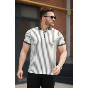 Erkek çizgili Fermuar Yakalı Kısa Kollu Tişört
