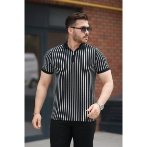 Erkek çizgili Fermuar Yakalı Kısa Kollu Tişört