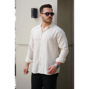 Erkek çizgili Keten Gömlek