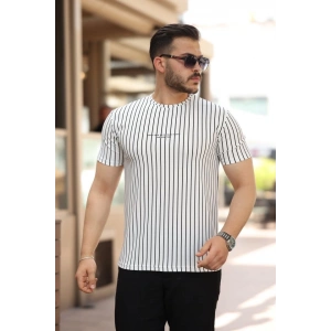 Erkek Dikey çizgili Ottoman Kumaş Kısa Kollu T-shirt