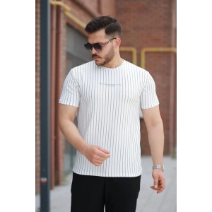 Erkek Dikey çizgili Ottoman Kumaş Kısa Kollu T-shirt