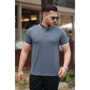 Erkek Düğme Yakalı Jakar Kumaş Kısa Kollu Tişört